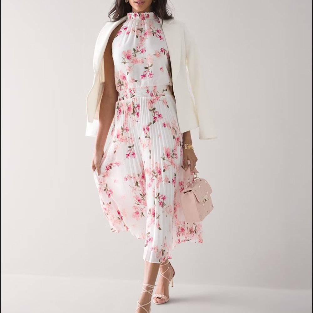 White House Black Market Sleeveless Laurel Print Midi Dress